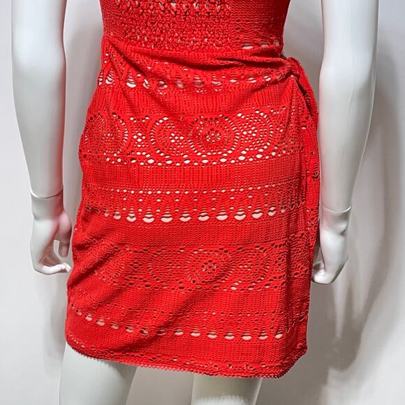 Free People Dress Women's Small Orange Oceanside Crochet Sleeveless Faux Wrap - Picture 10 of 13